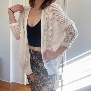 Drapey White Open Knit Cardigan 3/4 sleeve